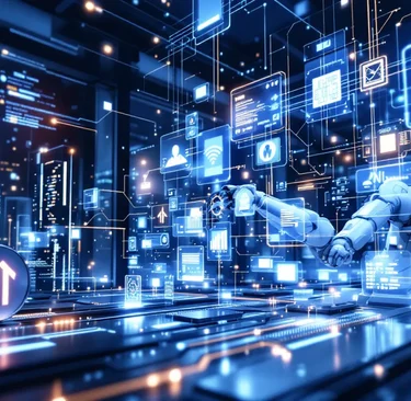An abstract representation of process automation with AI technologies.